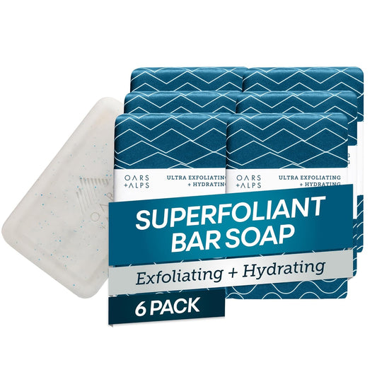 Oars + Alps Superfoliant Exfoliating Men's Bar Soap, Dermatologist Tested and Made with Clean Ingredients, Travel Size, 6 Pack, 6 Oz Each