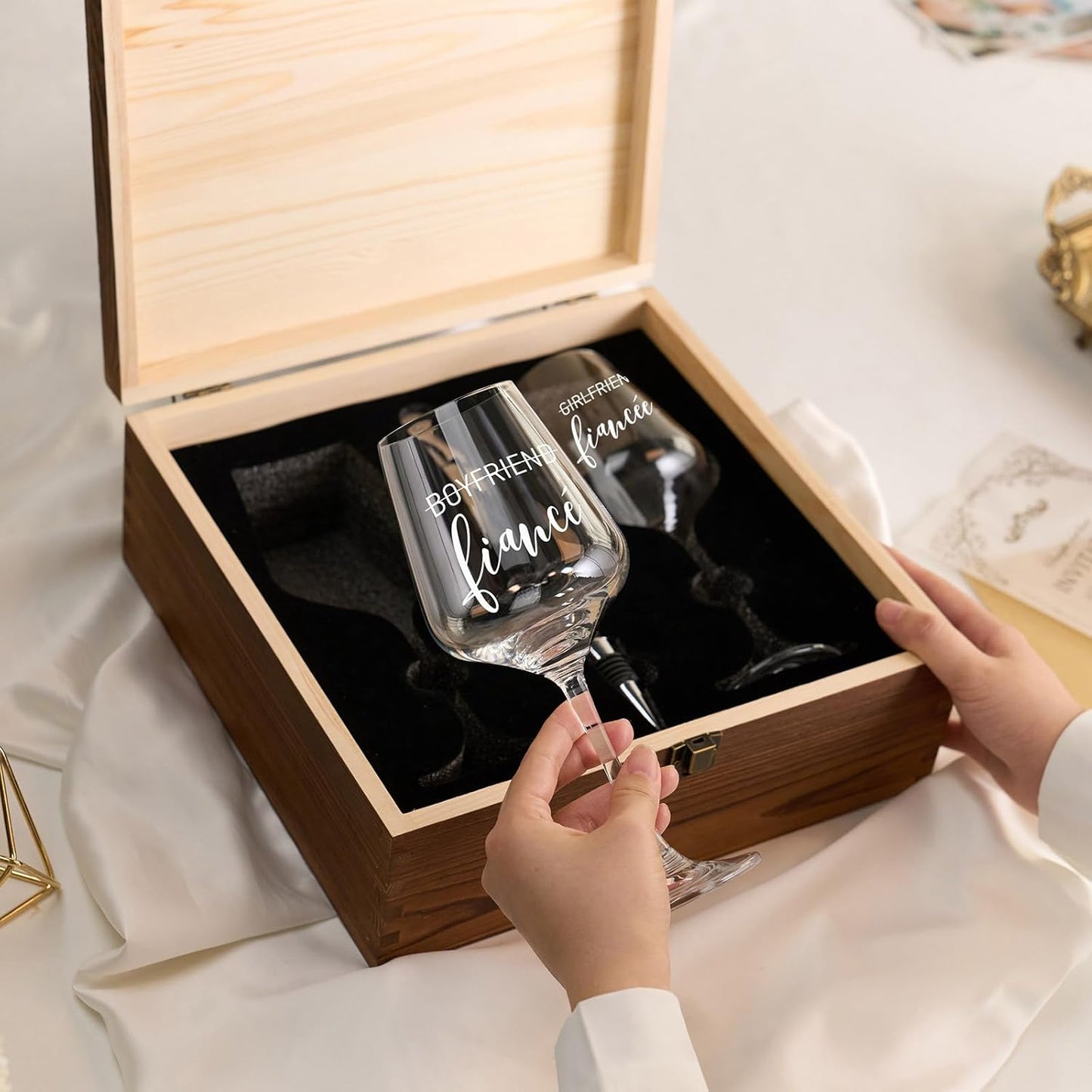 AW BRIDAL Fiance and Fiancee Engaged Wine Glasses, Engagement Gift for Couples and Newly Wed, Fiance Gifts for Women, Wedding Gift for Couples 2025, Bridal Shower Gifts for Bride to Be