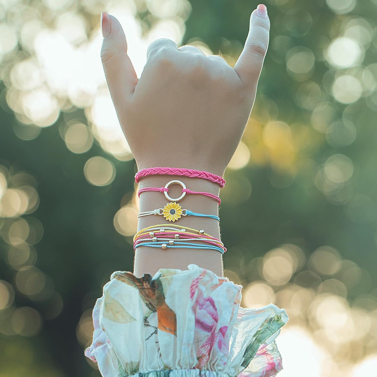 FANCY SHINY Sunflower String Bracelet Boho Braided Rope Wrap Bracelets Cute Summer Beach Surfer Jewelry for Women Christmas Gifts