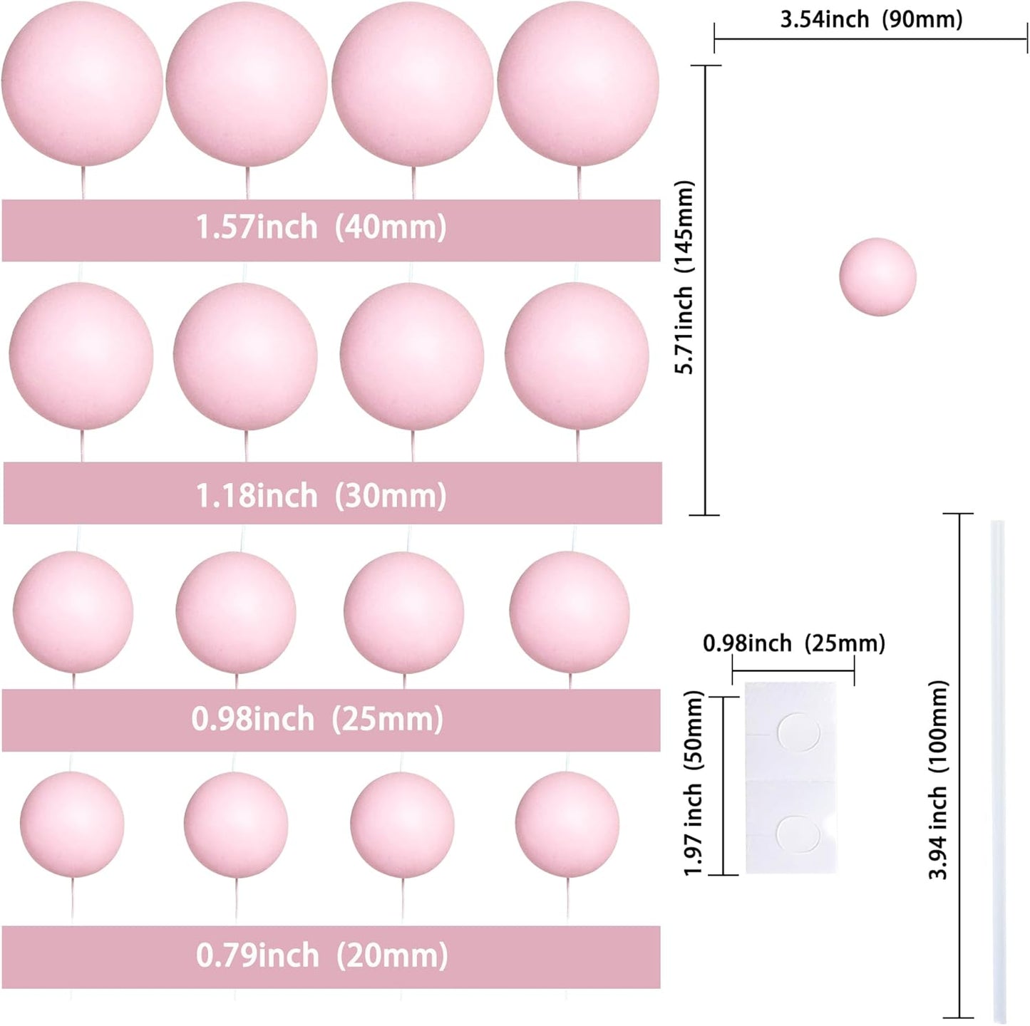 Ephlyn 28Pcs Paper Palm Fan Cake Topper Balls Cake Pick for Baby Shower Wedding Bridal Shower Birthday Party Cake Decorations Supplies Pink