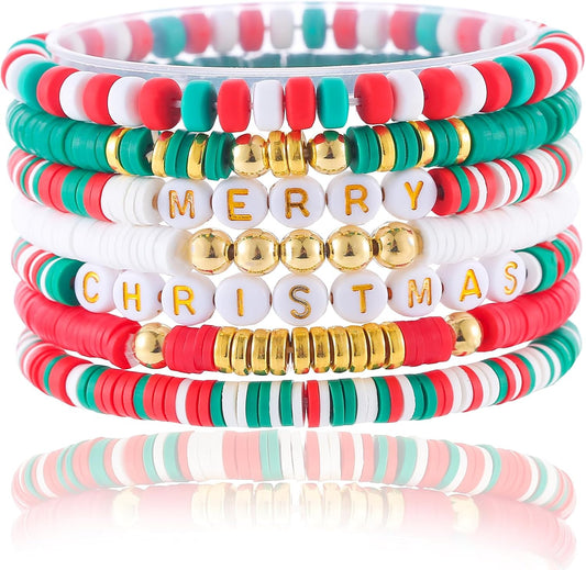 Friendship Bracelets Trendy Heishi Clay Bead Bracelets Stack Gold Beaded Stretch Bracelets for Women Boho Stackable Bracelets Bulk Cute Preppy Jewelry