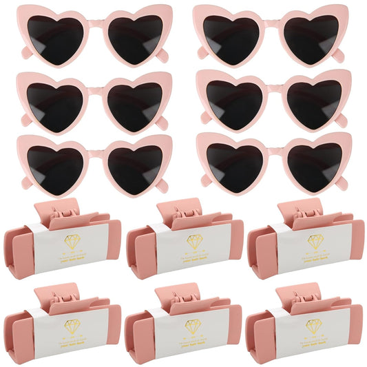 12pcs Bridesmaid Proposal Gifts 4.1inch square Bachelorette Claw Clips Sunglasses set of 12 Girls Trendy Cute Hair Clips for Wedding Party Favors(Pink 12pcs)