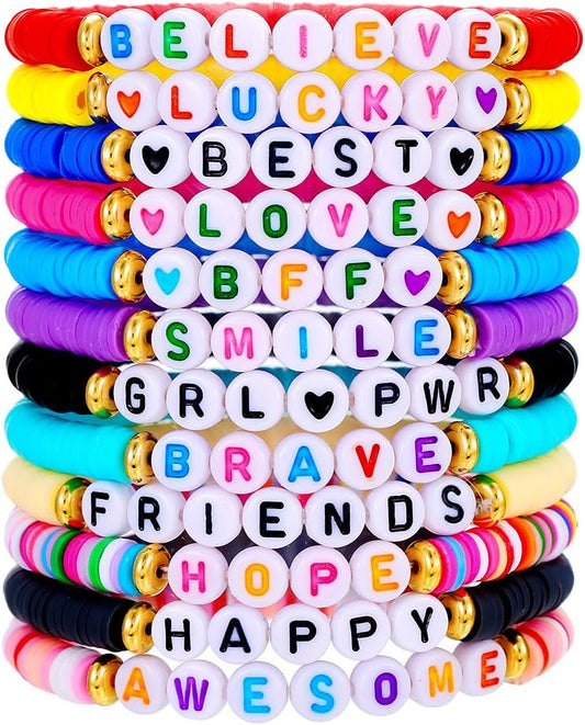 Heishi Surfer Clay Bead Bracelets Set for Women - Preppy Smile Evil Eye Beaded Stretch Bracelets Elastic Layering Friendship Bracelets- Stackable Boho Disc Summer Jewelry Set