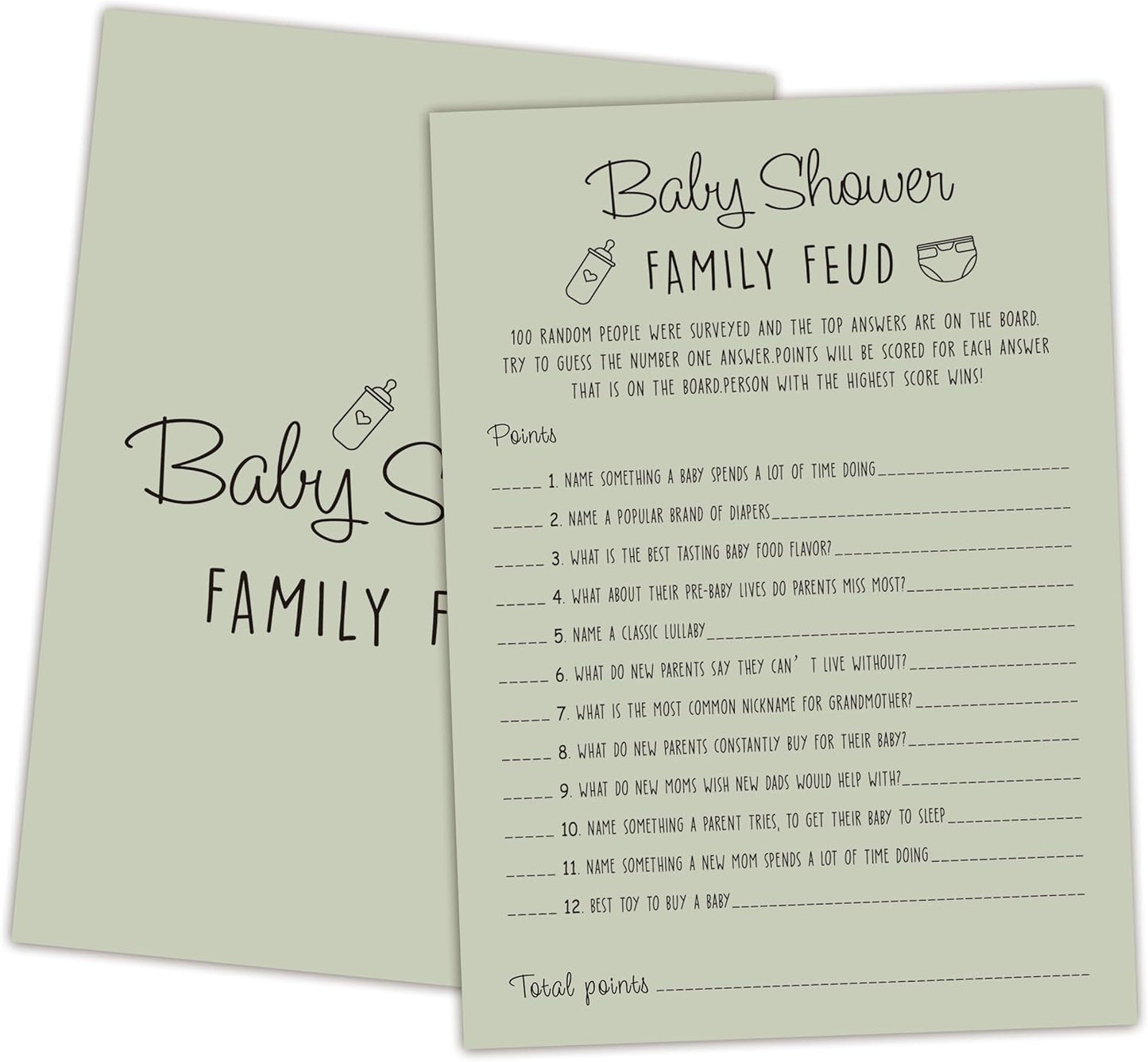 Baby Shower Family Feud Game - Pack of 30 Game Cards 1 Answer Key, Baby Shower Game for Boy & Girl, Gender Neutral Baby Shower Decorations, Baby Feud Game Supplies-01E-Atrovirens