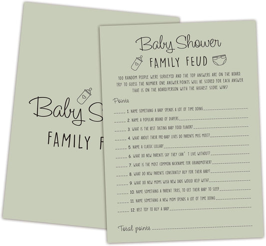 Baby Shower Family Feud Game - Pack of 30 Game Cards 1 Answer Key, Baby Shower Game for Boy & Girl, Gender Neutral Baby Shower Decorations, Baby Feud Game Supplies-01E-Atrovirens