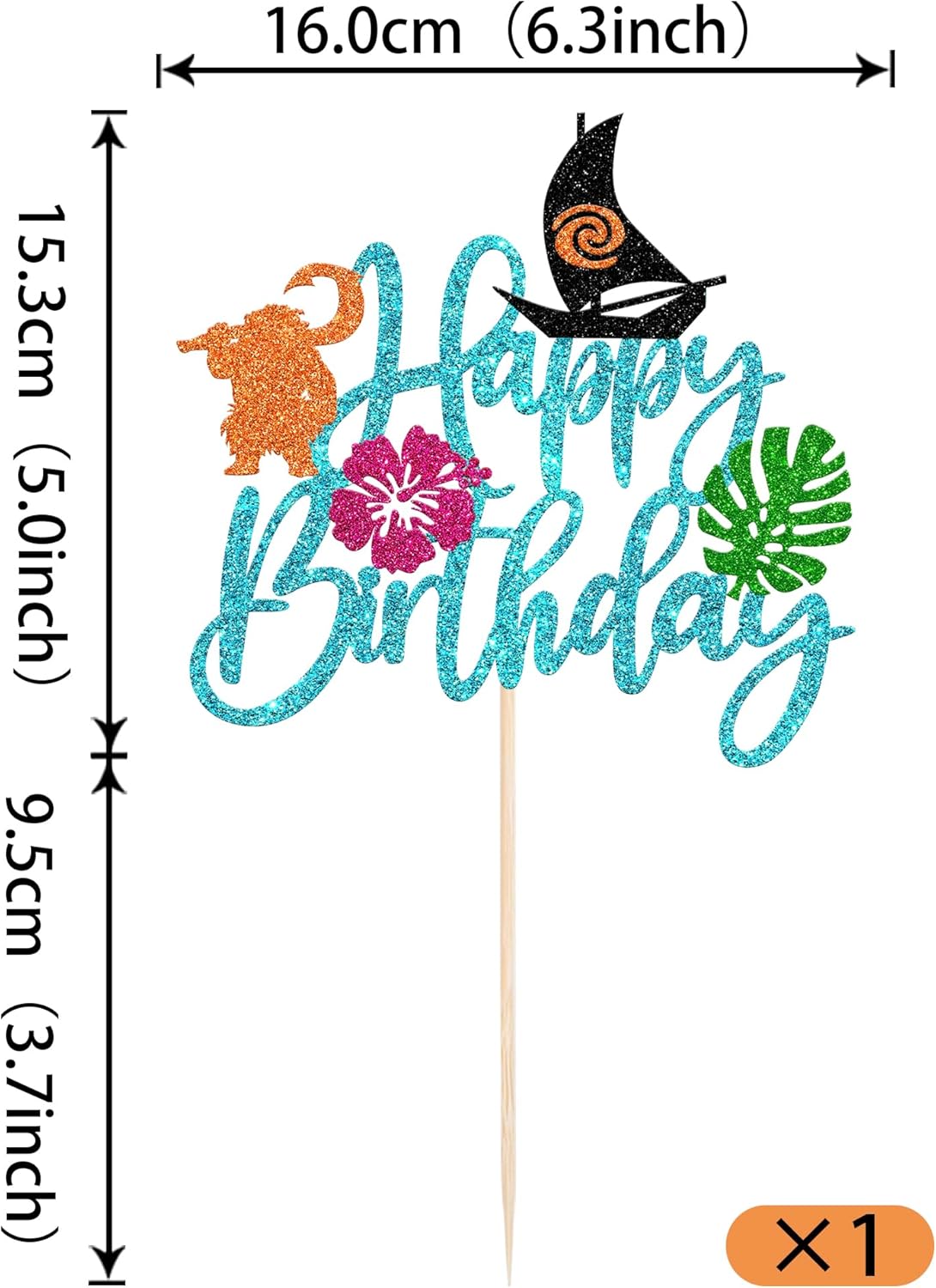 1 Pack Moana Cake Toppers Glitter Palm Leaf Moana Cake Picks The Sea is Calling Hawaiian Tropical Cupcake Decorations for Luau Summer Baby Shower Birthday Party Supplies Blue