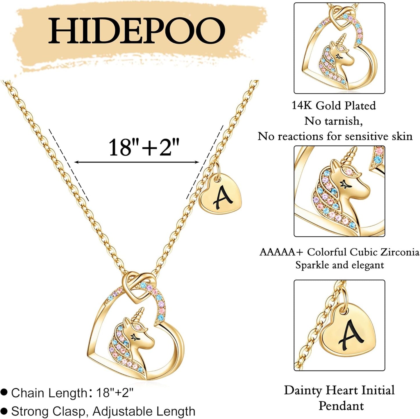 Hidepoo Stocking Stuffers for Teen Girls Kids - Colorful CZ Heart Pendant Initial Unicorn Necklaces for Girl Jewelry Birthday Gift Christmas Gifts for Grandkids Girls Kid