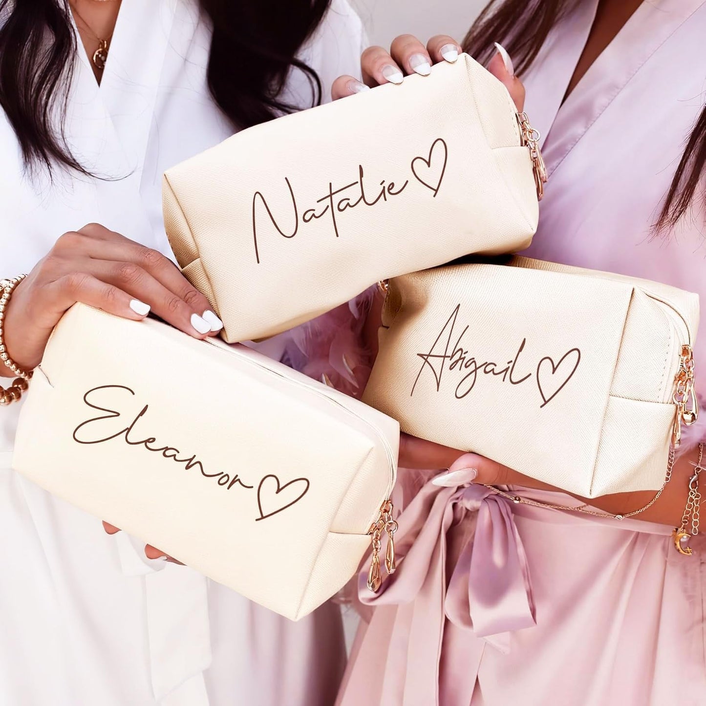 DayOfShe Personalized Name Makeup Bag Toiletry Bag for Bridesmaid Gifts Bridal Shower Wedding Gifts, Custom Cosmetic Bag for Best Friend Birthday Gifts