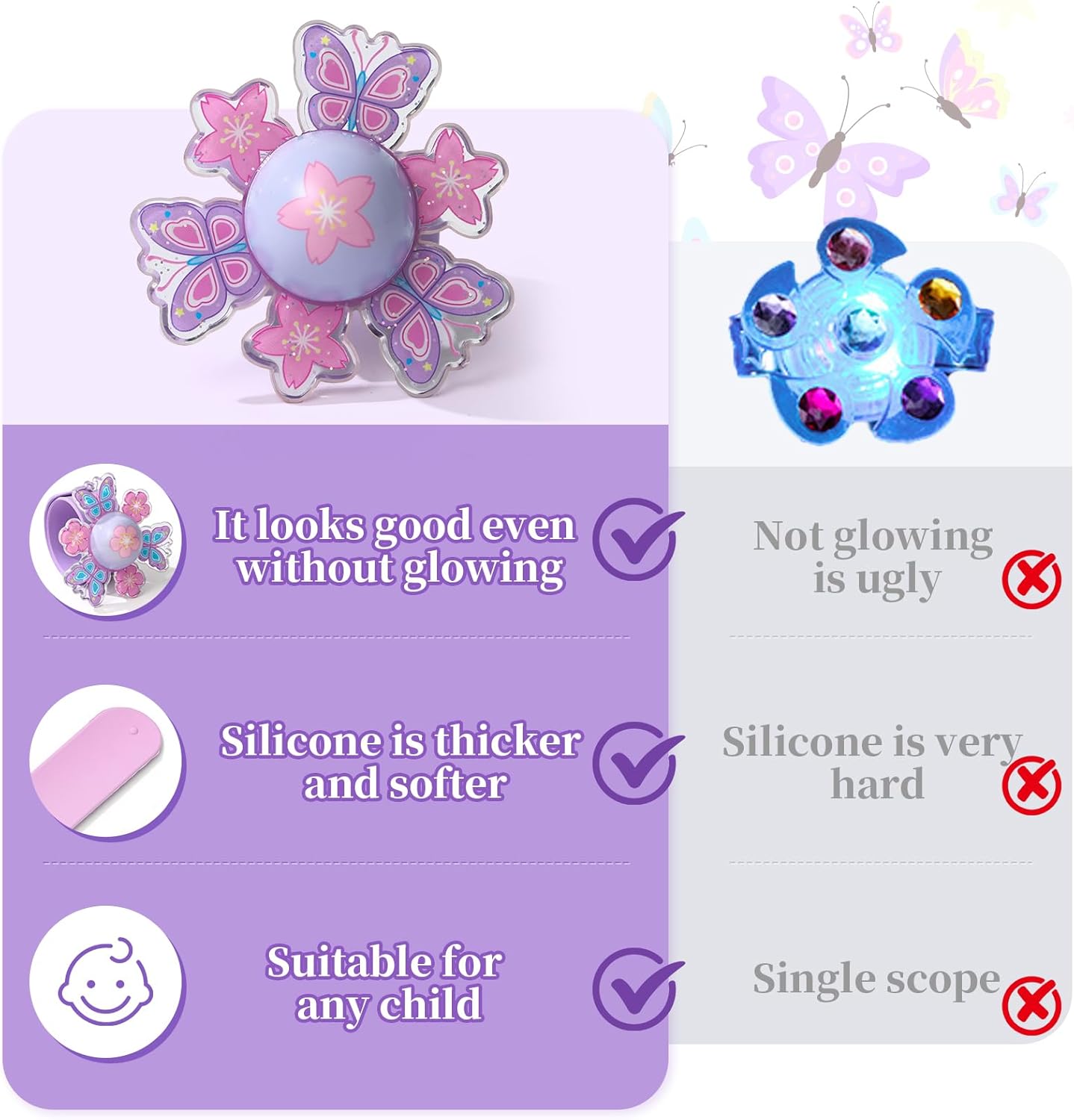 12Pcs LED Light Up Rotating Slap Bracelets Butterfly Party Favors Glow Bracelets, Glow In The Dark Party Supplies Birthday Gifts Classroom Rewards Goodie Bag Stuffers for Kids Boys Girls