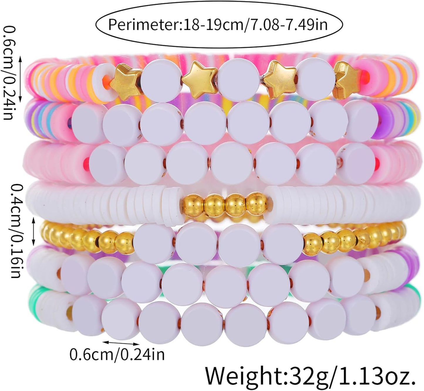 Friendship Bracelets for Women - Heishi Surfer Colorful Smile Evil Eye Clay Beaded Stretch Bracelets Elastic Layering - Stackable Boho Disc Y2K Aesthetic Summer Jewelry Set.