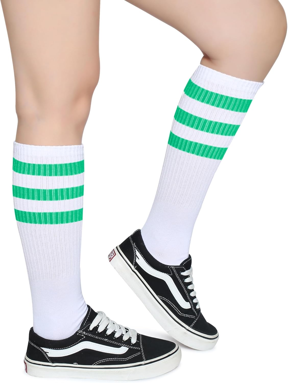 Henwarry Classic Triple Stripes Over the Calf Cotton Retro Tube Socks for Men and Women