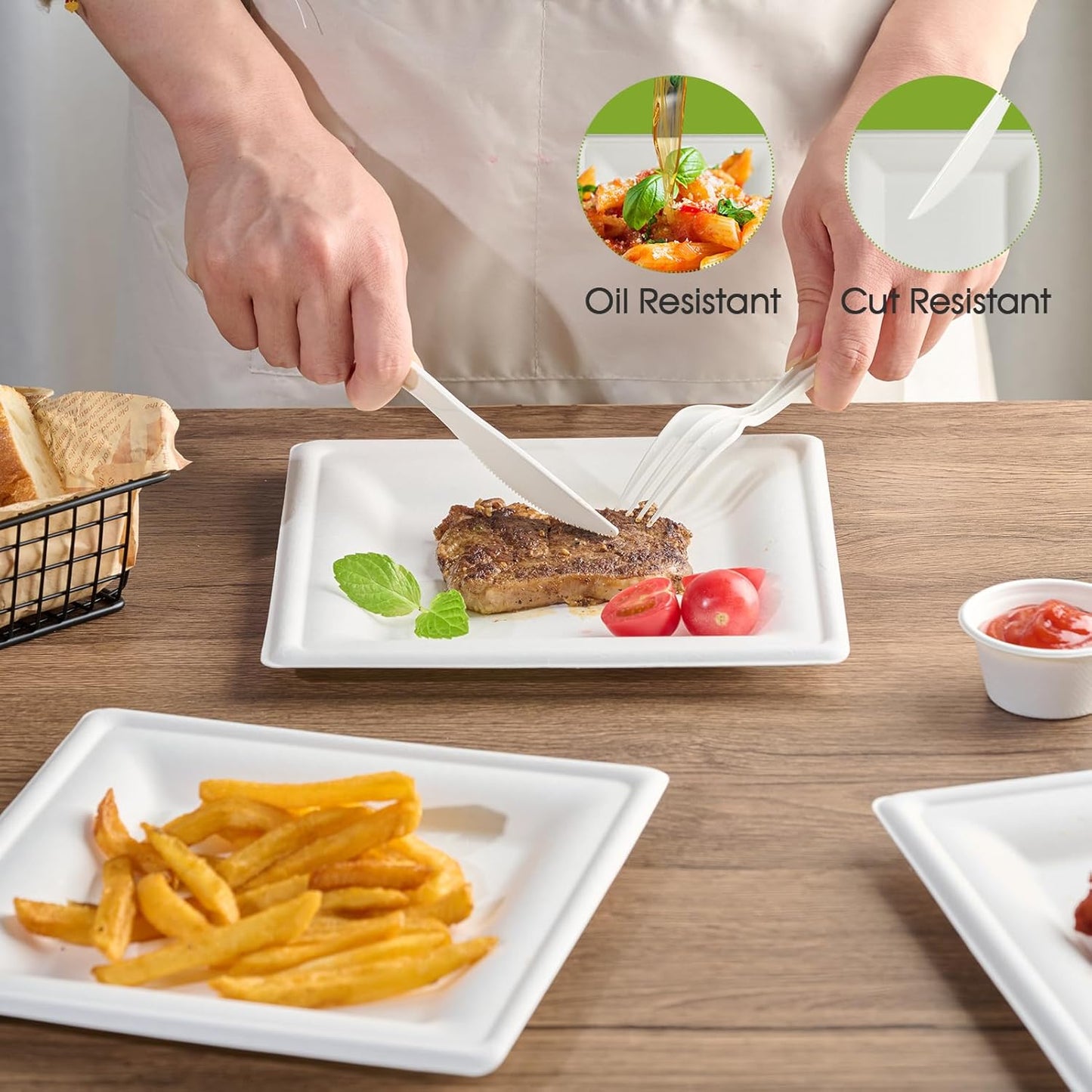 ECOLipak 7.85 Inch Compostable Square Paper Plates, 300 Count Heavy Duty Paper Plates, Eco Friendly Disposable Sugarcane for Party, Daily