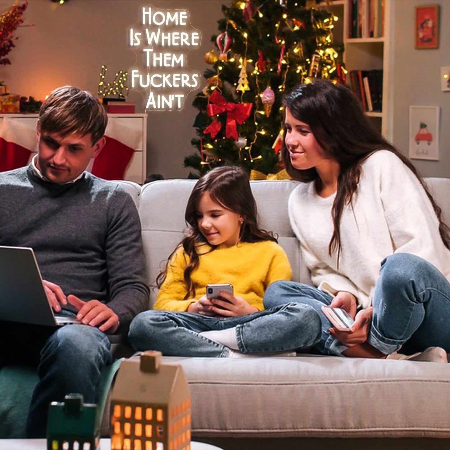 Funny Neon Sign Wall Decor - Novelty LED Light for Housewarming Gifts, New Home Owners, Bedroom & Man Cave - Humorous Home Decor