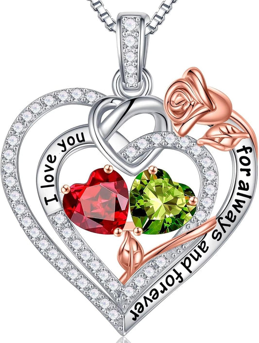 Iefil Christmas Gifts for Wife Women - 925 Sterling Silver Double Birthstone Necklace, Anniversary Birthday Gifts for Women, Jewelry Gift for Wife Girlfriend Mom Her