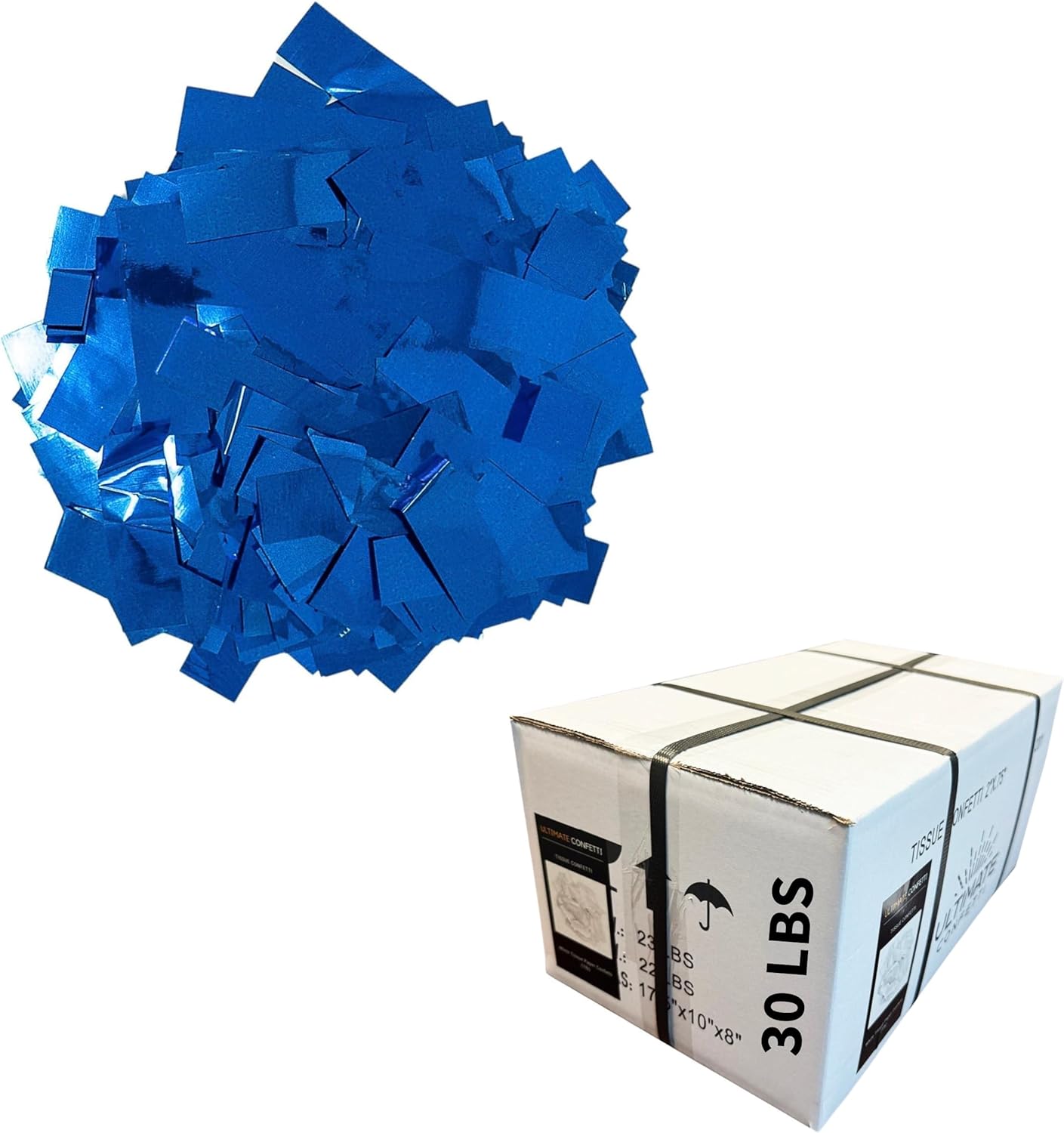 Ultimate Confetti, Rectangular Blue Mylar Shiny Foil Metallic Confetti for Cannon and Launcher use - Gender Reveal Confetti for Wedding, Parties, Mother’s Day and Live Events - 30 lb, 480 oz