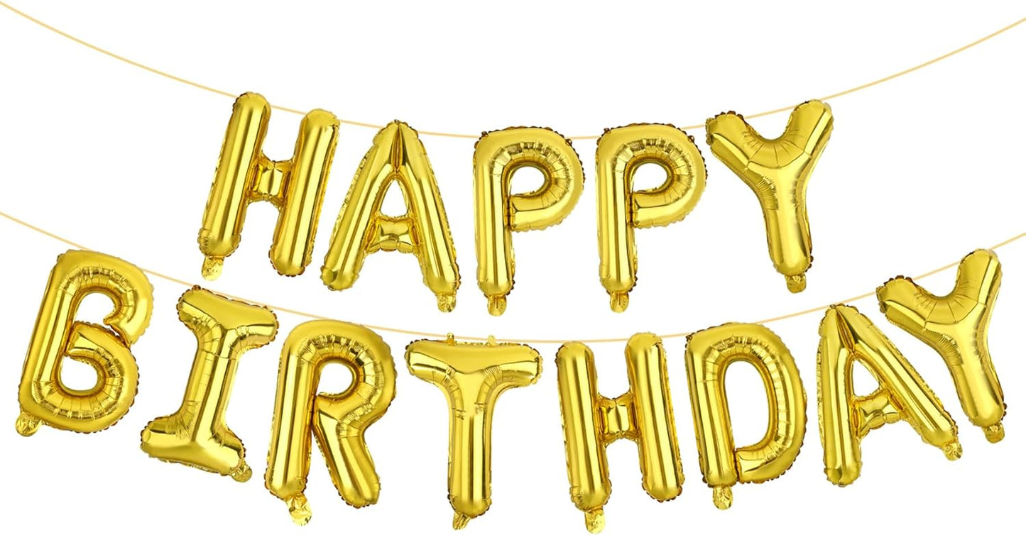 LIOZEOKUN Happy Birthday Balloon Letters 16 inch Mylar Foil Birthday Balloons Banner Sign for Birthday Party Decorations Supplies (Gold)