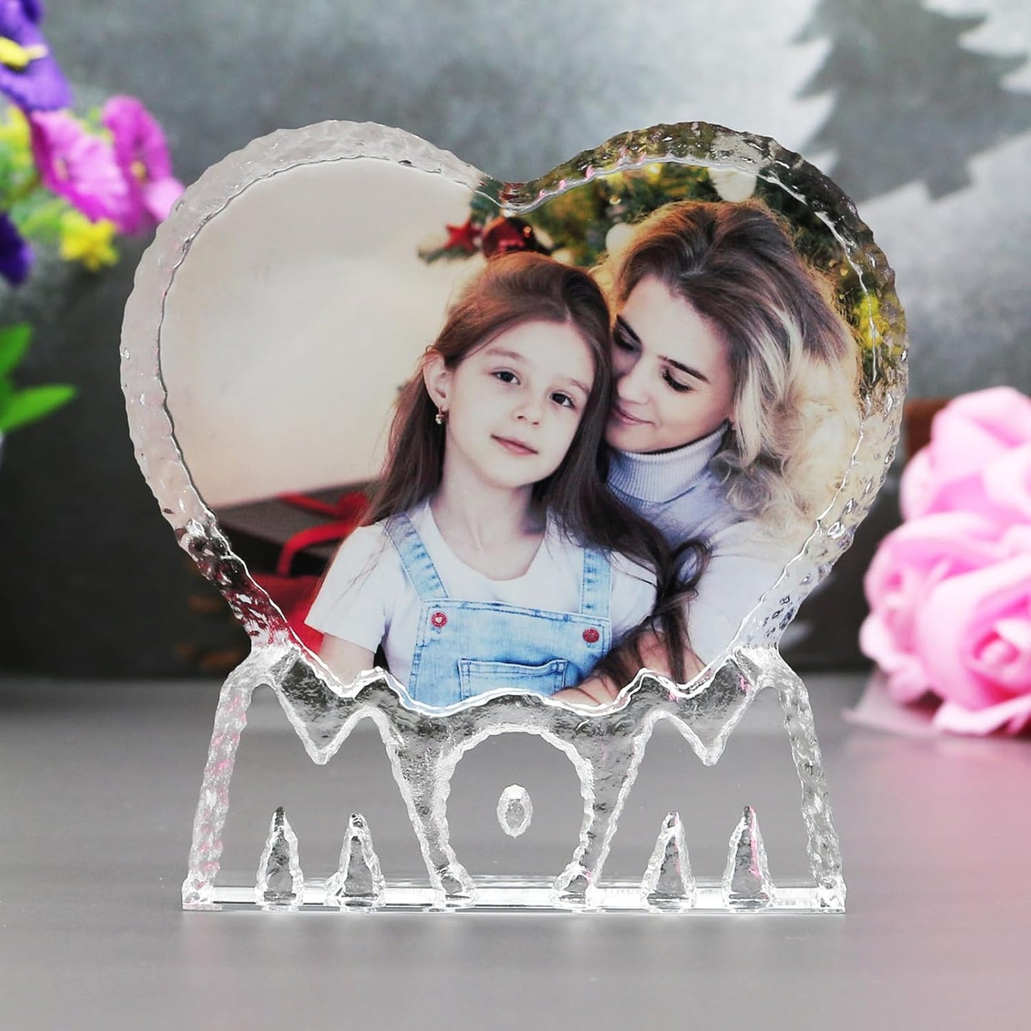 FANF&YKPY Gifts for Mother Personalized Custom Heart-shaped Crystal Photo frame, Grandmother, Gift for Mom, Mother, Wife, Women for Christmas, Mothers Day, Birthday, Wedding Anniversary