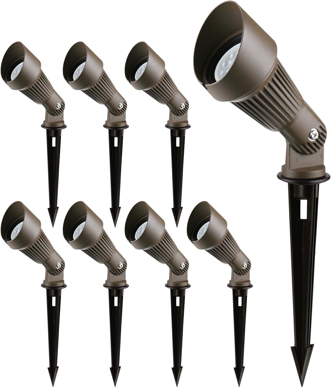 4W LED Landscape Lighting Low Voltage Landscape Lights Spotlights GL106-BZLED8 AC/DC 12V Warm White Waterproof for Driveway,Yard, Lawn,Patio,Walls,Trees,Flags,Outdoor Light (Bronze, 8 Pack)