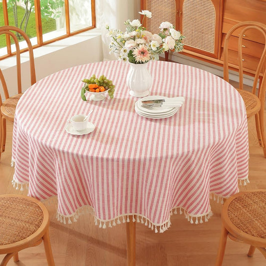 TruDelve 70 Inch Round Tablecloth Red and White Striped Cloth Tablecloths Circle Outdoor Picnic Table Cloth Round Cover (Red,70",Round)
