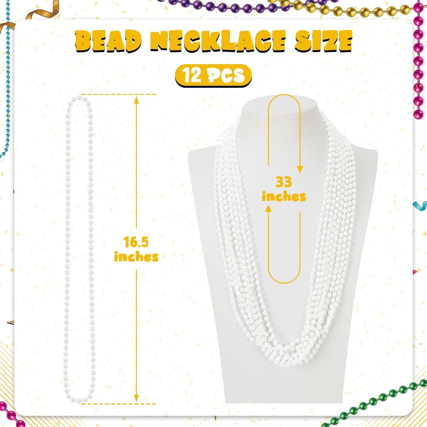 Mardi Gras Beads, White Beads Necklace Bulk, 33 Inches White Mardi Gras Accessories, Parade Throw Supplies Pirate Carnival Baby Shower Birthday Party Wedding Favors Decorations