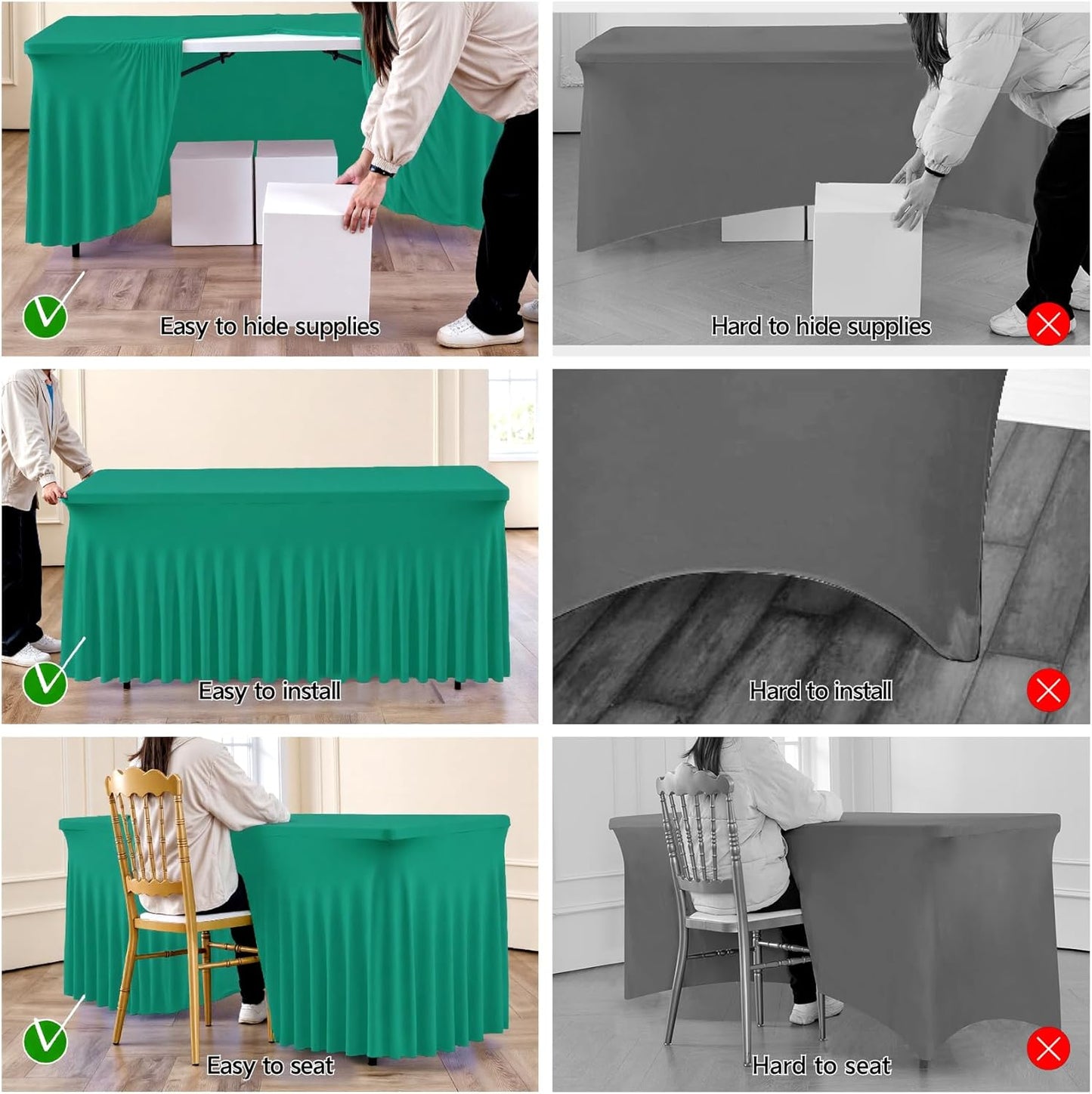 leegleri 4 Pack Emerald Spandex Table Clothes for 6 Foot Rectangle Tables, Wrinkle Free Fitted Table Cover 6ft Stretch Tablecloths with Skirt for Parties Weddings Birthday Banquet Baby Shower