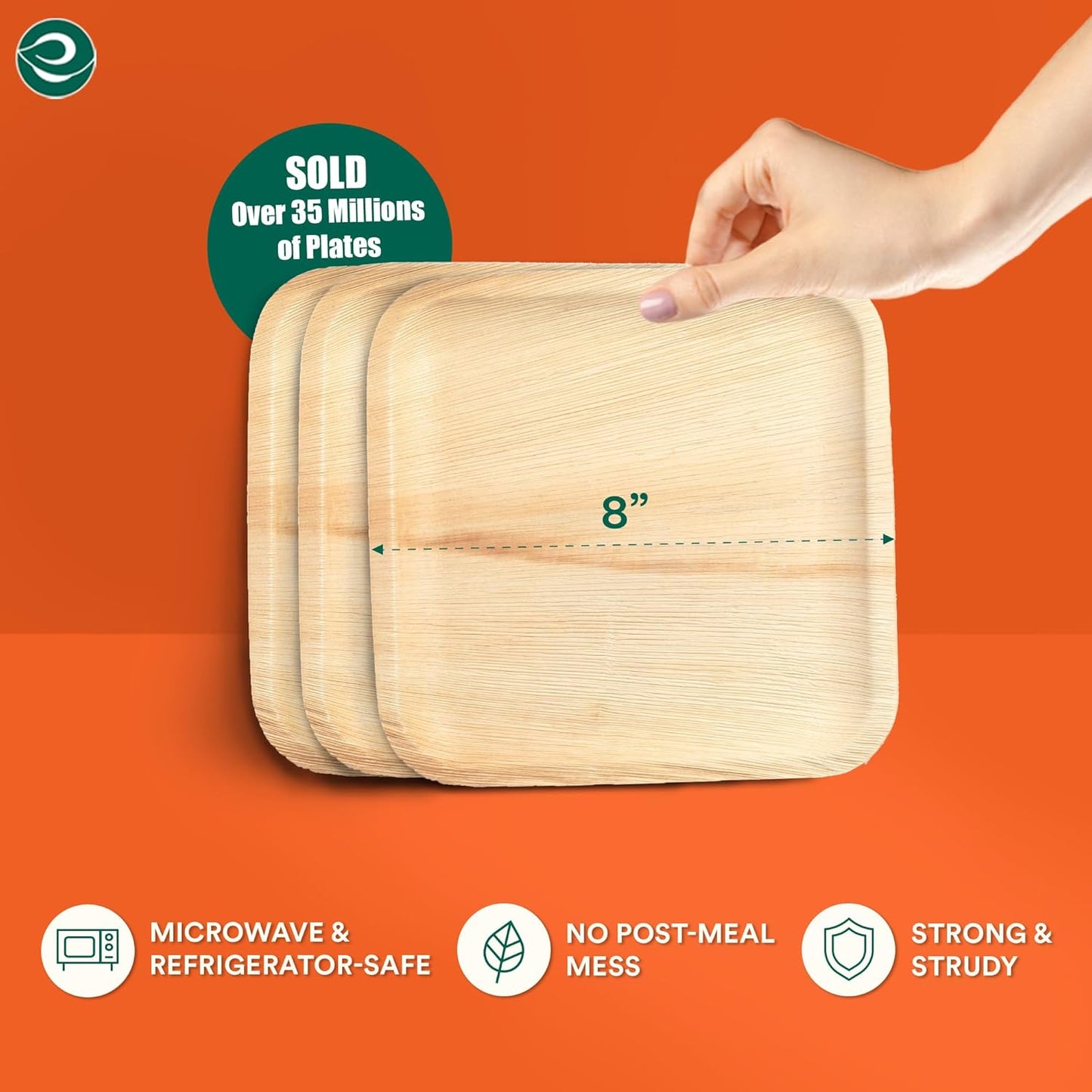 ECO SOUL Compostable 8 Inch Palm Leaf Square Plates (400 Count) Like Bamboo Plates | Biodegradable | Eco-Friendly, Microwave & Oven Safe