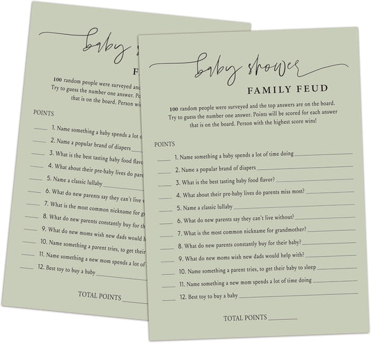 Family Feud Baby Shower Game - 30 Cards, Answer Key, Gender Neutral Decorations for Boy & Girl - 06E-Atrovirens