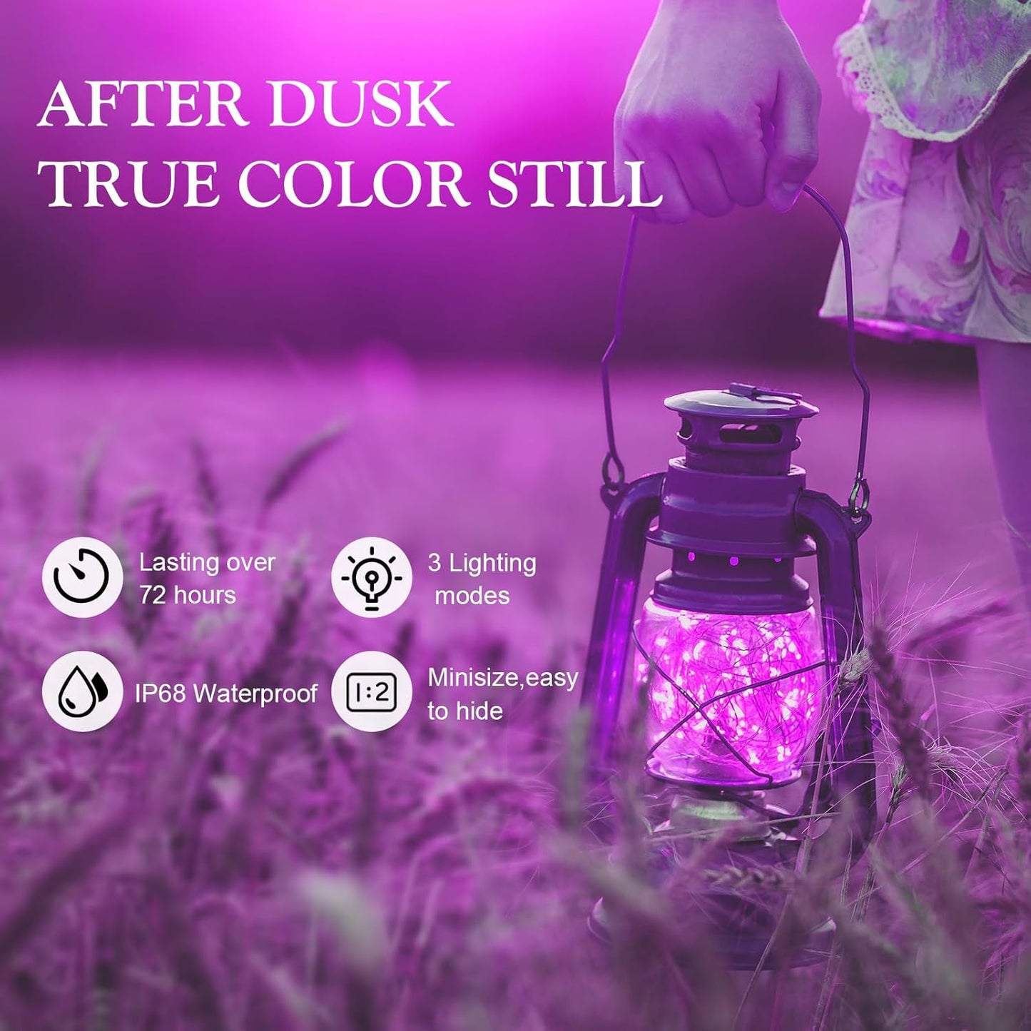 Aogist Led Fairy Lights 3 Modes Battery Operated String Lights Waterproof Silver Wire 7 Feet Firefly Starry Moon Mason Jar Lights for DIY Wedding Party Christmas (Purple, 12 Pack)