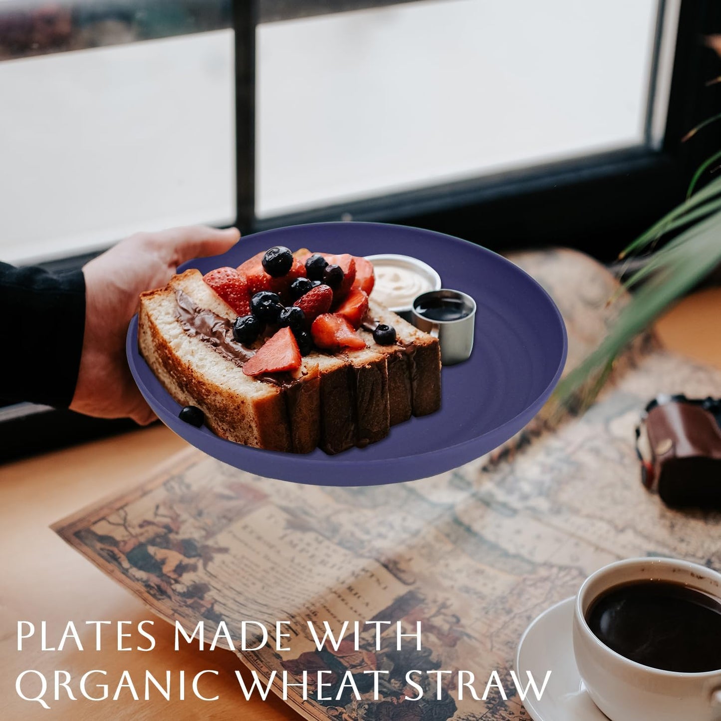 Homienly Wheat Straw Salad & Dessert Plates Set - Unbreakable, Reusable, 8-10 inch, Blue Series