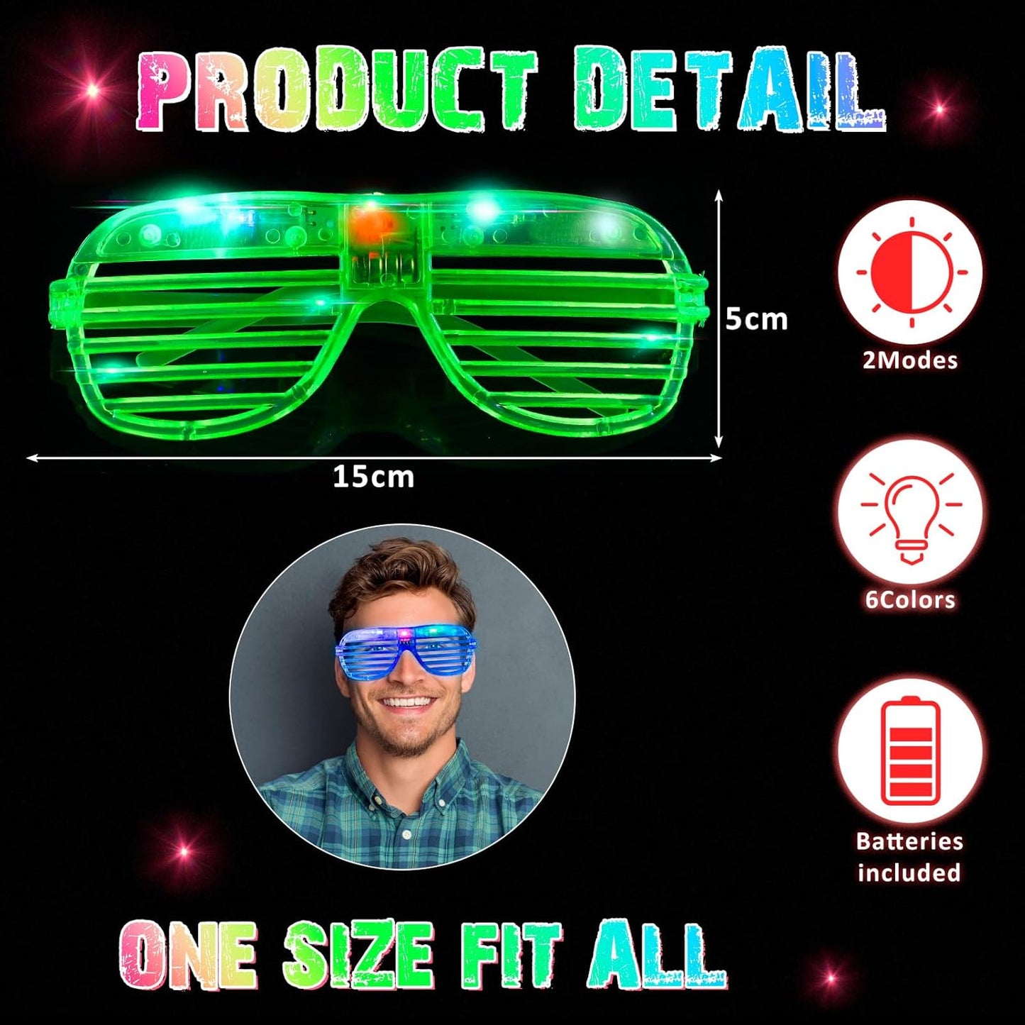 Honoson 72 Pack LED Glasses Bulk, 6 Color Light Up Glasses Neon Flashing Sunglasses for Adults Glow in the Dark Party Supplies New Year Party Favors Birthday Mardi Gras Rave Carnival