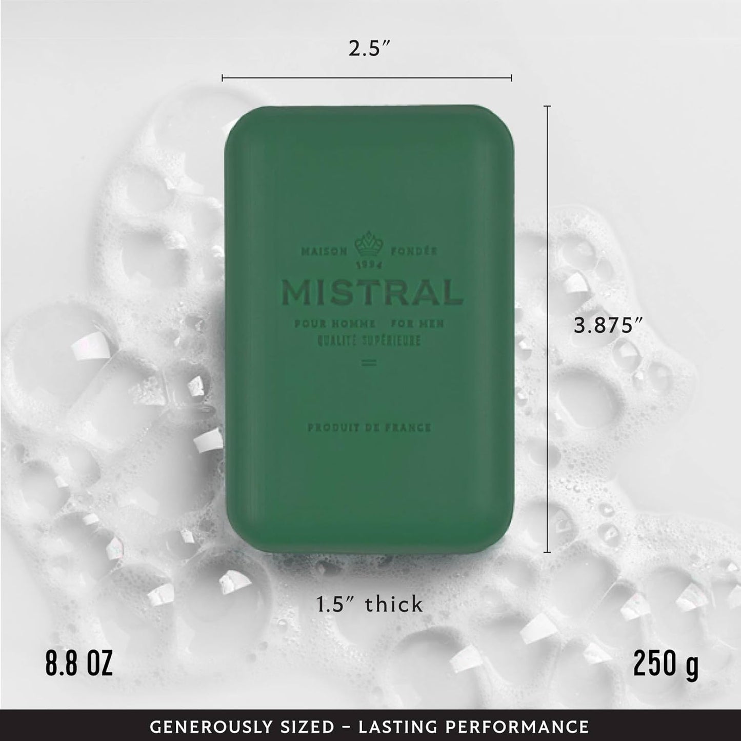 Mistral Cypress Oak Luxury Bar Soap for Men | Men’s Natural Soap Bar | Paraben, Phthalates Free | Moisturizing & Triple-Milled Natural Soap for Men - Made in France | Large, 8.8 oz