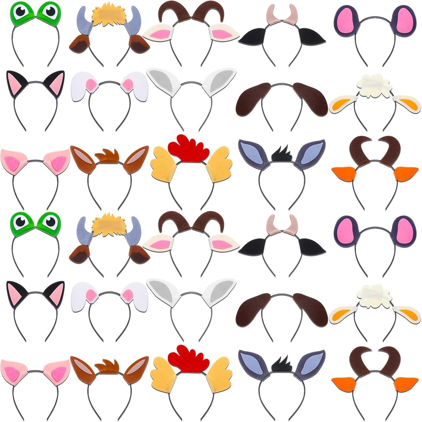 Kigeli 30 Pcs Jungle Animal Safari Ears Headbands for Hair Hoops Photo Booth Props One Birthday Halloween Favors