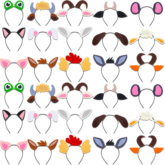 Kigeli 30 Pcs Jungle Animal Safari Ears Headbands for Hair Hoops Photo Booth Props One Birthday Halloween Favors
