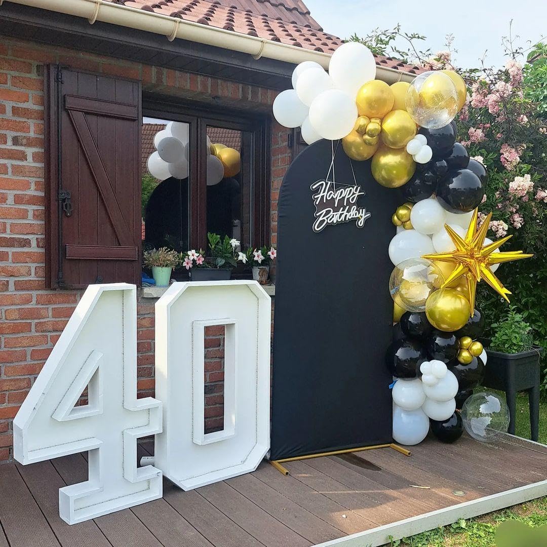 Black and Gold Balloon Garland Arch Kit, 185Pcs Explosion Star Black White Metallic Gold Confetti Latex Balloons for Birthday Anniversary Wedding Engagements Baby Shower Party Decorations