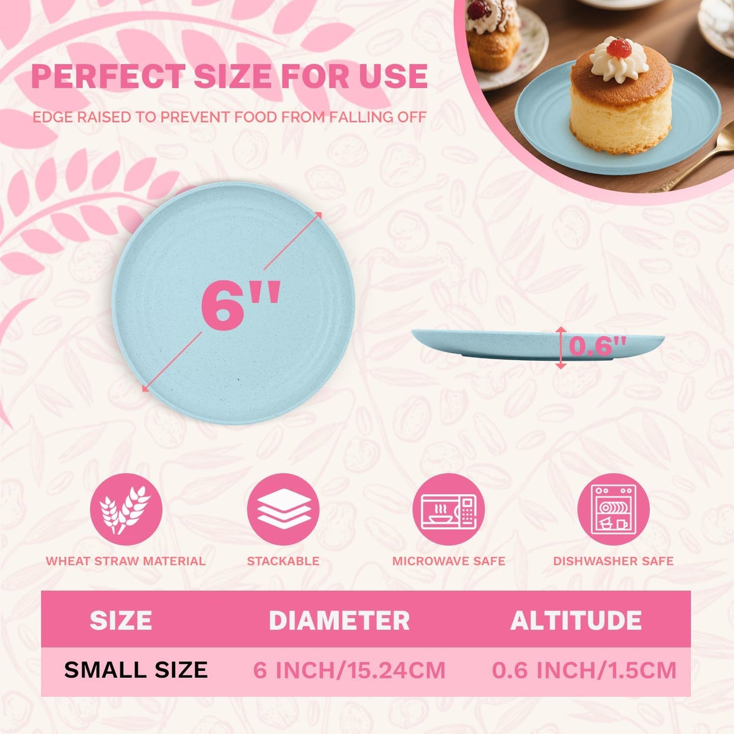 Homienly Wheat Straw Small Plates, Dessert Plates Set of 8, Wheat Straw Appetizer Plate for Snack, Side Dish, Unbreakable Microwave and Dishwasher Safe Mini Plate Set (5.7 inch, Memphis)