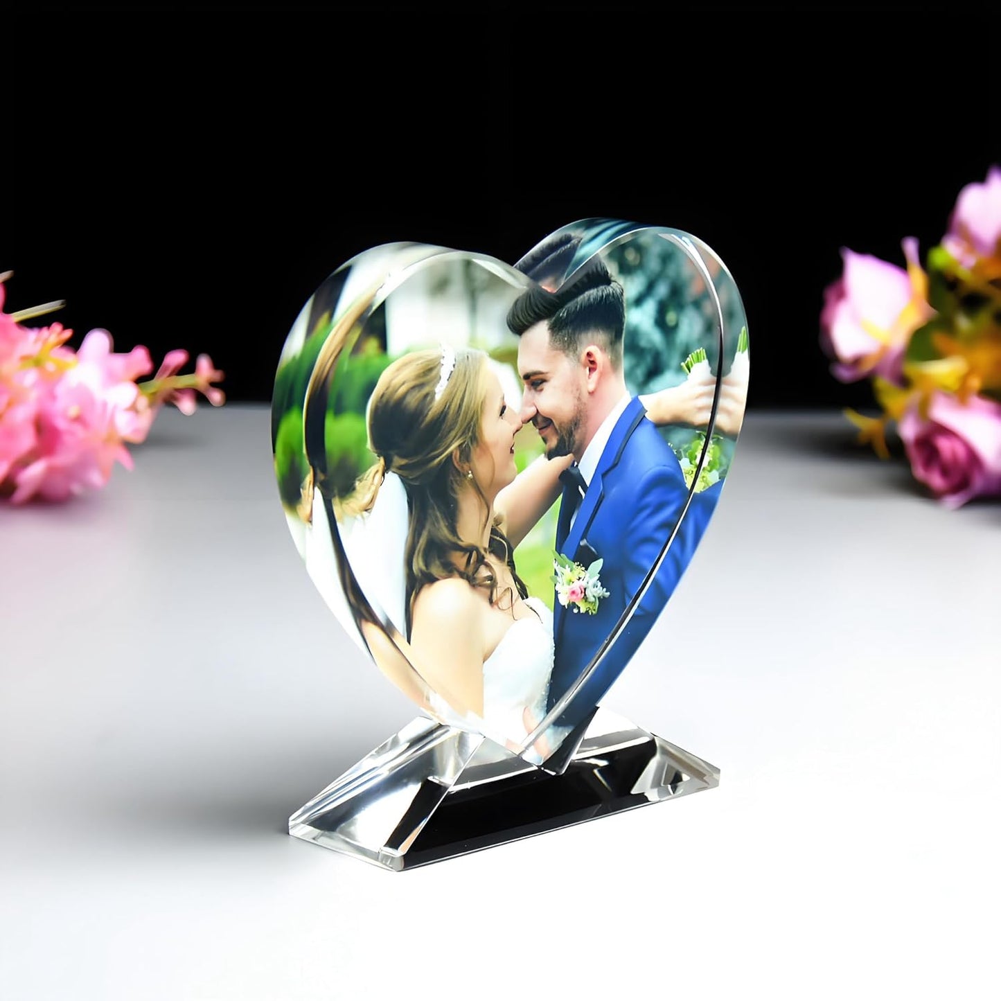 Crystal Custom Color Picture - Personalized Heart Shape Crystal Photo Frames, Birthday, Anniversaries, Wedding Gifts, Gifts for Girlfriend, Mother, Couples, Husband, Wife, Women, Her, Parents