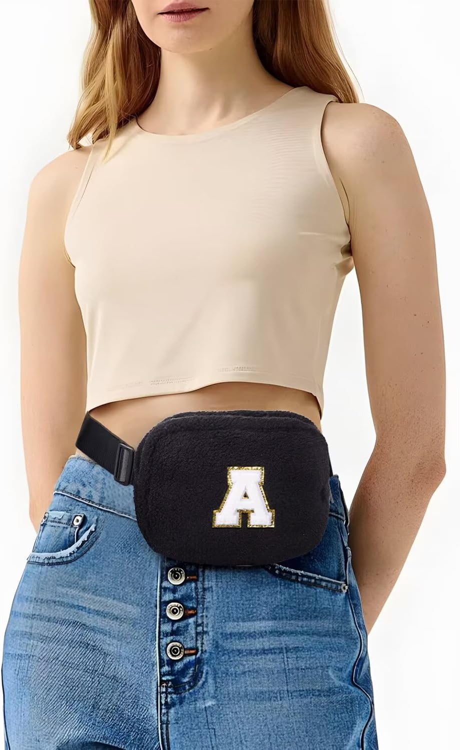 YOOLIFE Bridesmaid Gifts - Bridesmaid Proposal Gift Wedding Day, Bridal Shower Gifts, Maid of Honor Gifts, Fleece Belt Bag Initial Crossbody Bag Black B