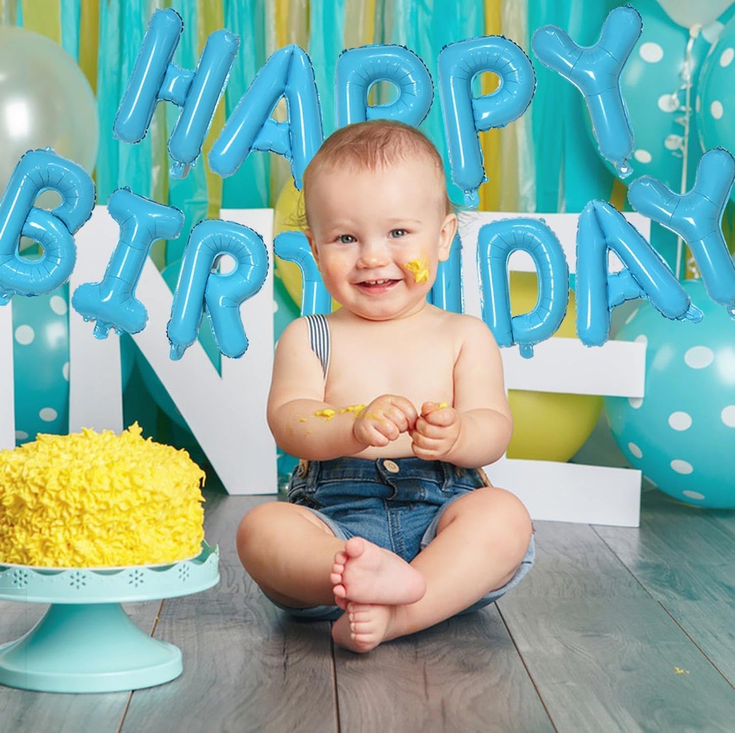 KALOR Light Blue Happy Birthday Balloons Banner, 16 Inch Mylar Foil Letters Balloon Sign for Women, Men, Boys & Girls Kids Birthday Decorations Photo Backdrop