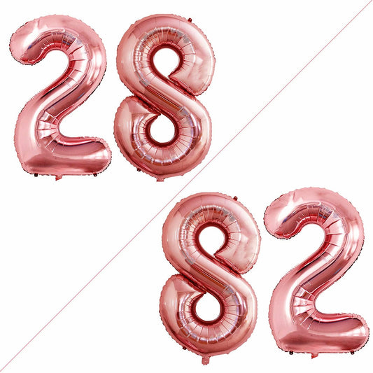 GOER Number 28 Balloons for 28th Birthday Party Decorations,42 Inch Jumbo Foil Helium 82 Balloons for 82nd Birthday Party Decoration (Rose Gold)