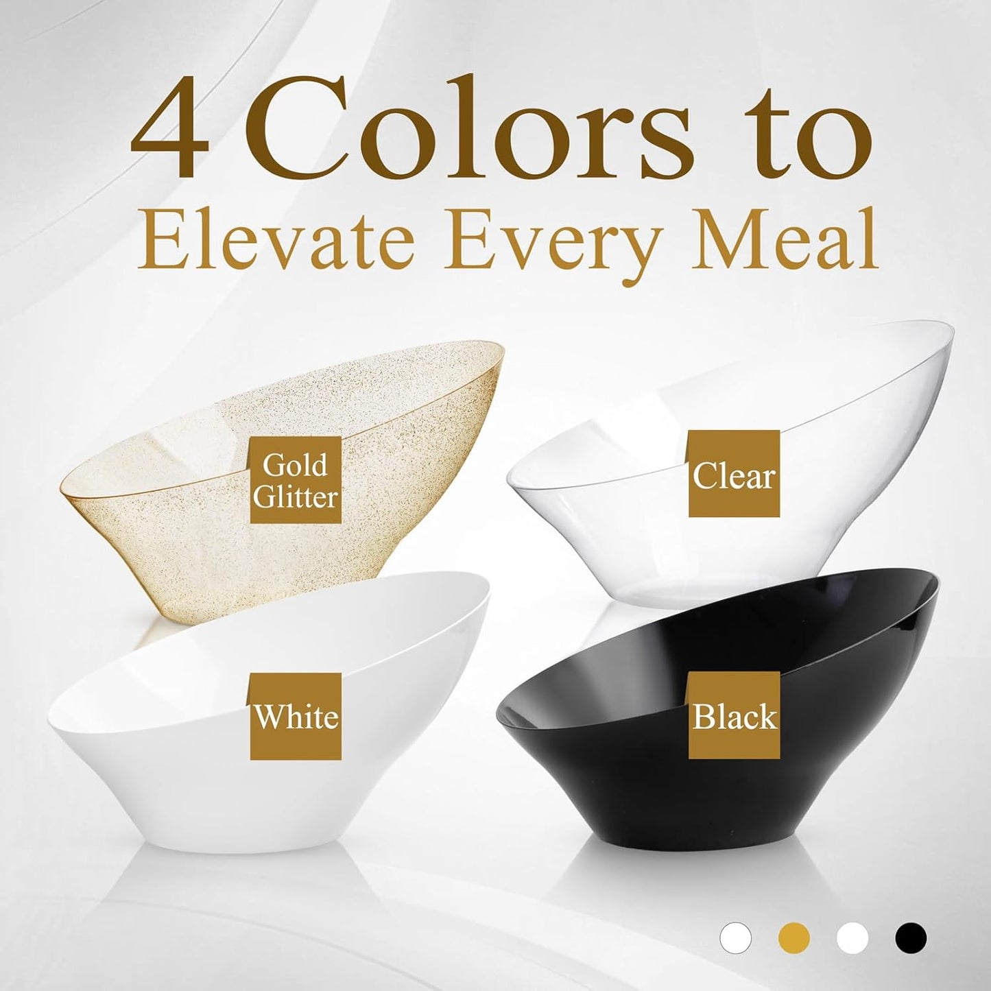 Liacere 16PCS Gold Plastic Serving Bowls - 54 OZ Angled Table Salad and Fruit Bowls Disposable for Chip&Candy - Ideal for Party &Thanksgiving