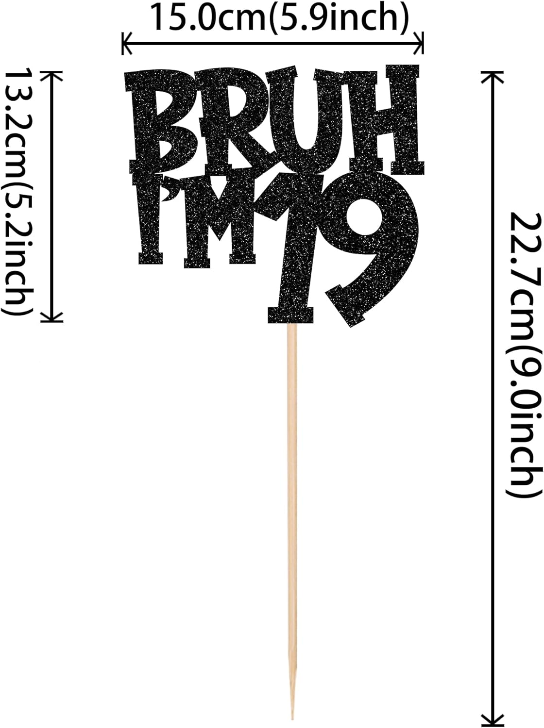 1 PCS Bruh I'm 19 Cake Topper Black Glitter Happy 19th Birthday Cake Pick Bro I'm 19 It's My 19th Birthday Cake Decoration for Cheers to 19 Years Birthday Party Decorations Supplies