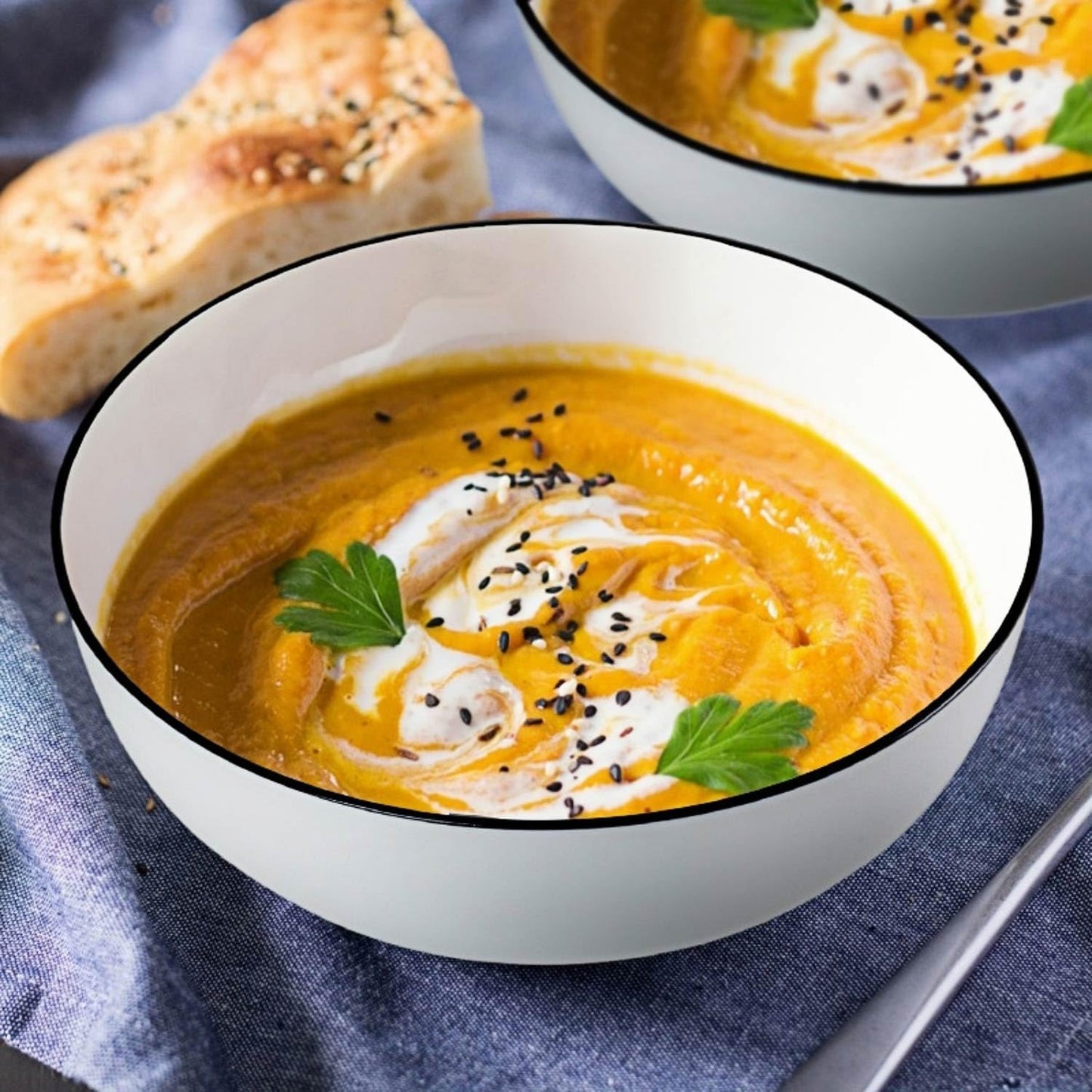 60 oz Large Soup Bowl, Pho Bowls, 8-Inch Rimmed Off-White Porcelain Bowls Set of 3, Perfect for Hearty Meals and Serving