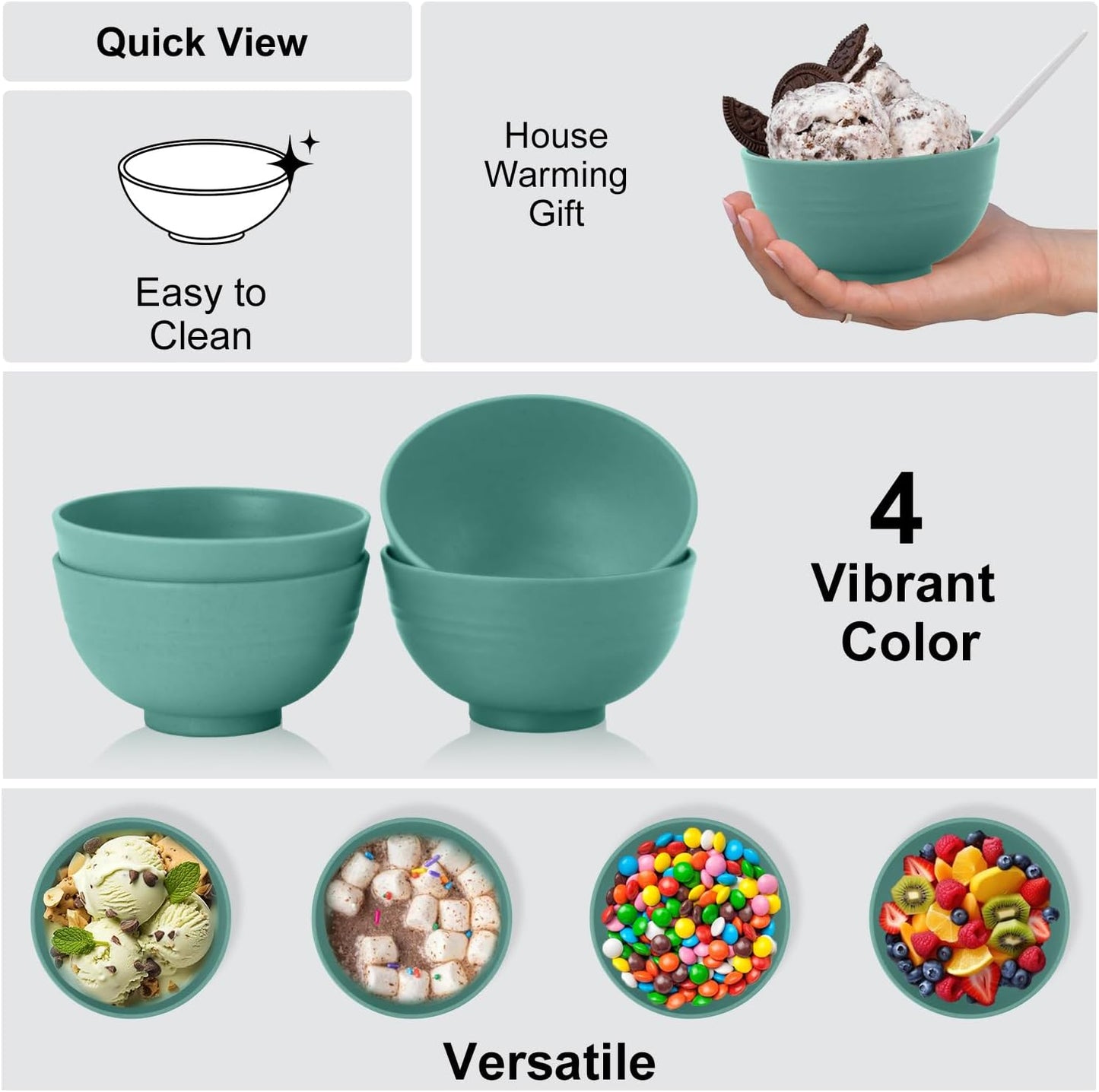 Wrova wheat straw snack bowls 10oz set of 8 - Unbreakable Dessert Bowls Dishwasher Safe - Small Handy Bowls for Ice Cream,Yogurt and Fruits. Green