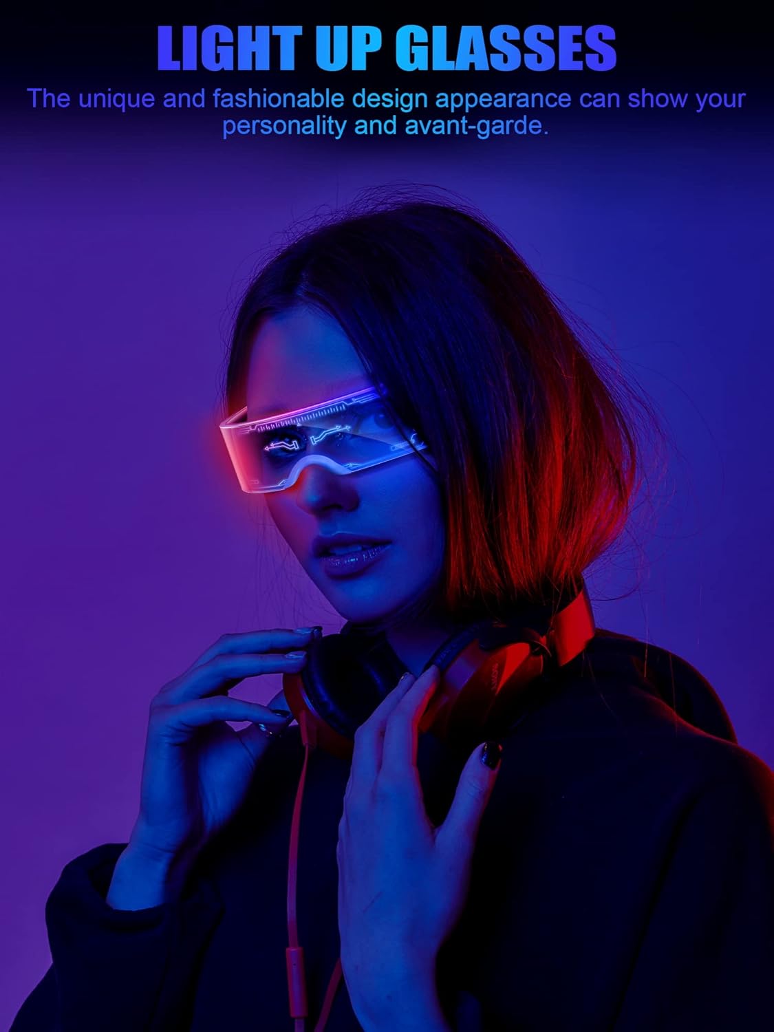 TOODOO 4 Pairs LED Visor Glasses Light up Glasses Futuristic Luminous Rave Glasses 7 Colors 4 Modes for Club Christmas Party