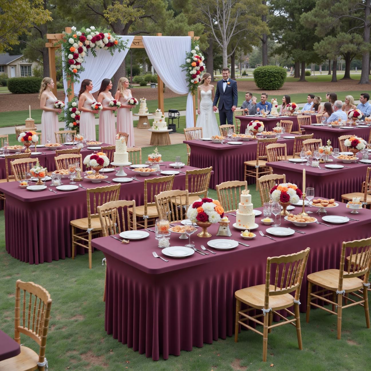 leegleri 4 Pack Burgundy Spandex Table Clothes for 6 Foot Rectangle Tables, Wrinkle Free Fitted Table Cover 6ft Stretch Tablecloths with Skirt for Parties Weddings Birthday Banquet Baby Shower