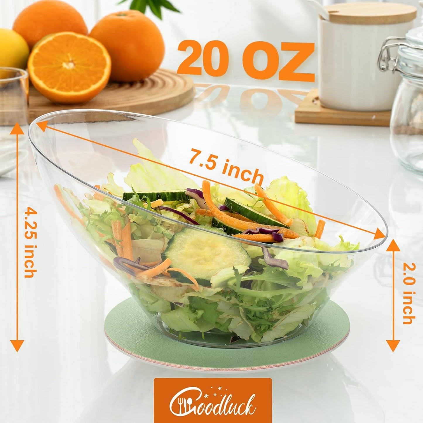 Goodluck 5 Pack Clear Plastic Serving Bowls for Party - 20 OZ Angled Disposable Serving Bowls for Wedding Party Chip, Candy, Salad & Fruit