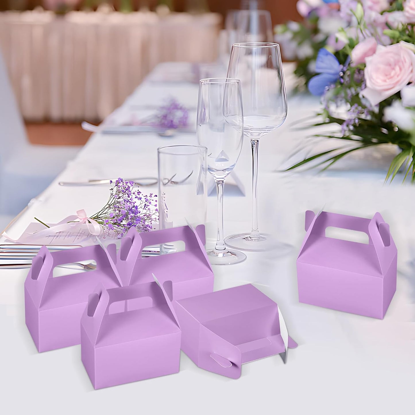XAGLVV 24 Pack Purple Gable Boxes with Handles 6.2x3.5x3.5 Inch Paper Party Favor Gift Box for Birthday Baby Shower Graduation