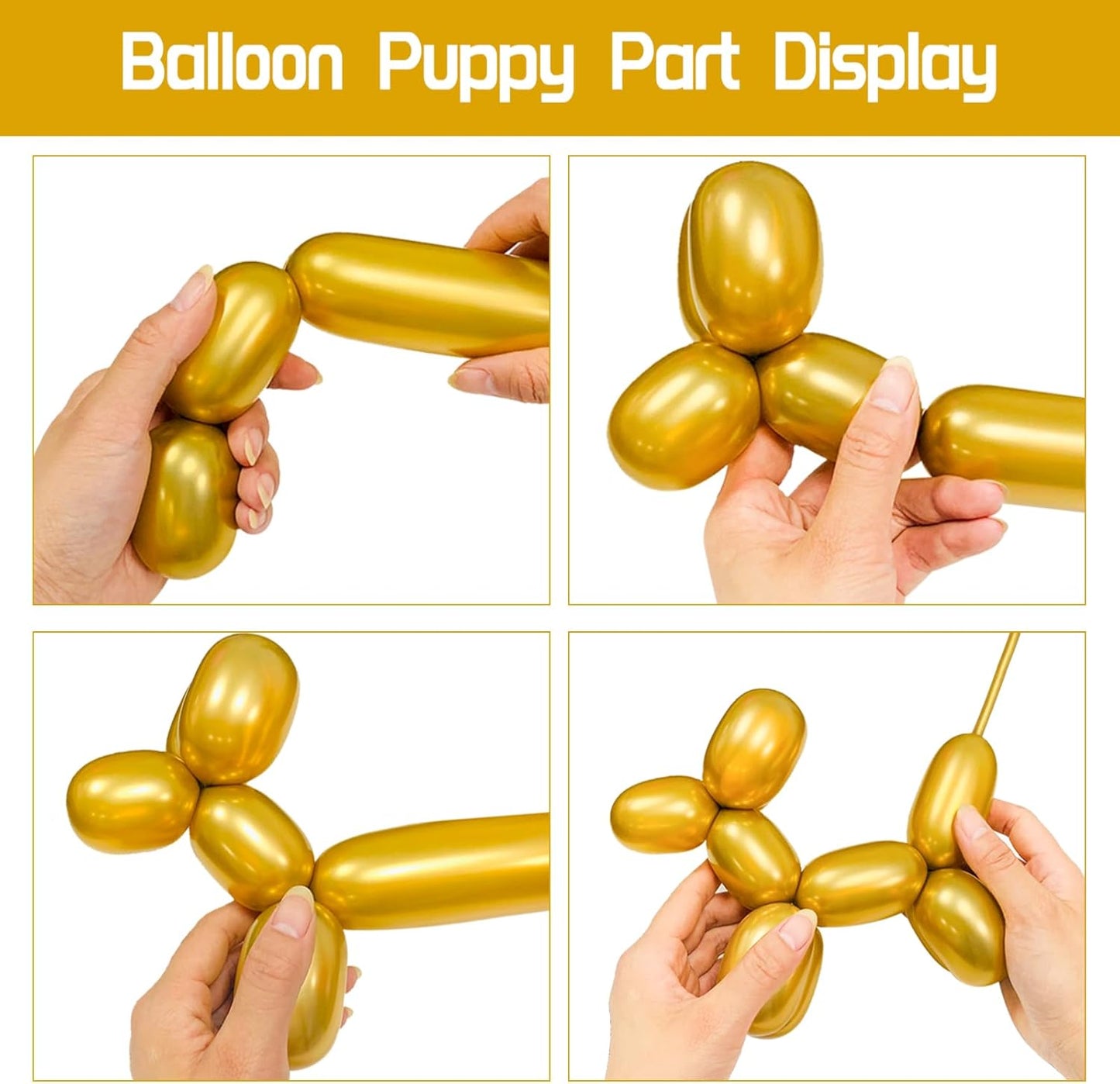 100Pcs 260 Balloons Metallic Gold Long Balloons for balloon animals, Gold Skinny Latex Twisting Balloon for Animals Modeling Christmas Birthday Wedding Party Decorations. (Gold)