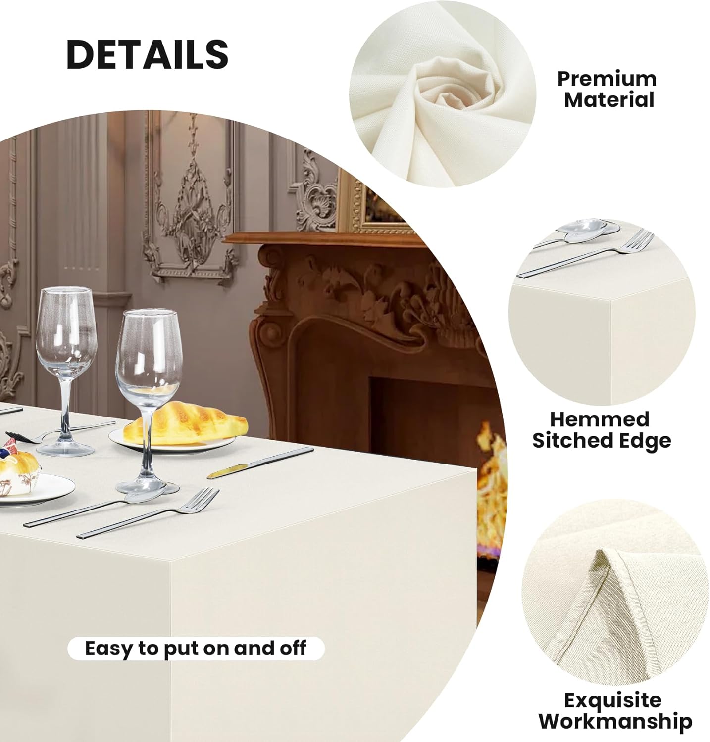 Ascoza 2 Pack Fitted Tablecloth for 4 Foot Rectangle Tables 48 x 24 Inch Ivory Table Covers Water Resistant Polyester Table Cloth for Wedding, Parties,Display, Trade Show (Ivory)