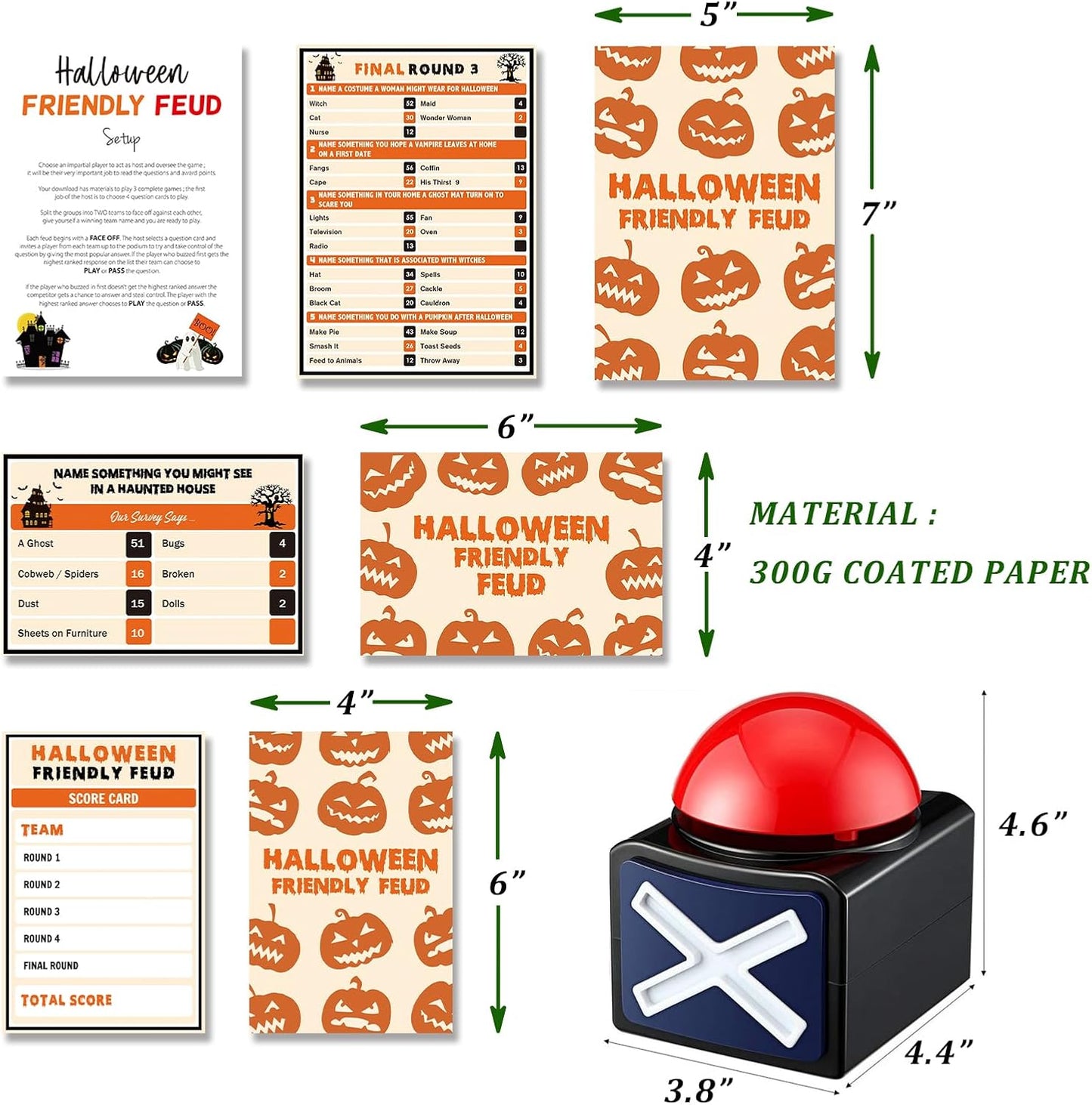 Halloween Friendly Feud Game with Two Buzzers, Halloween Party Supplies, Holiday Group Game - SC002-B